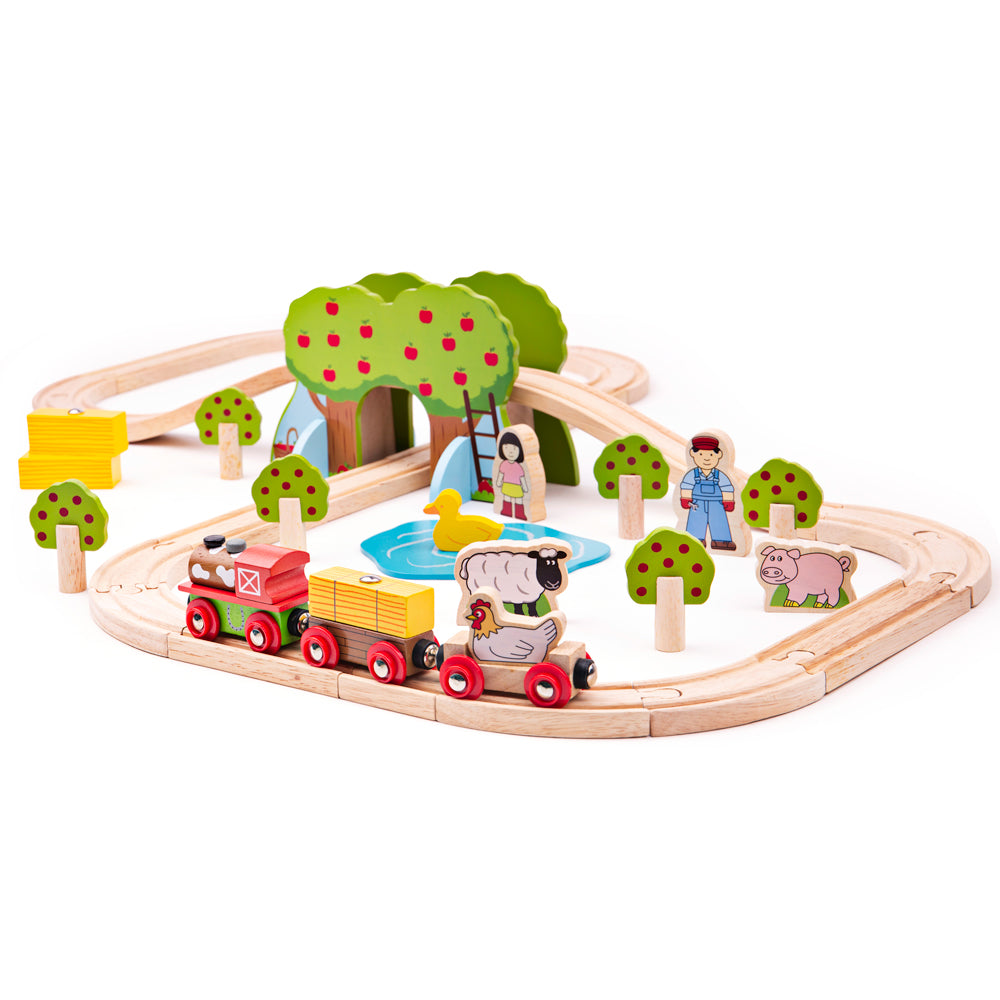 Bigjigs Toys Wooden Farm Train Set - 44 Pieces