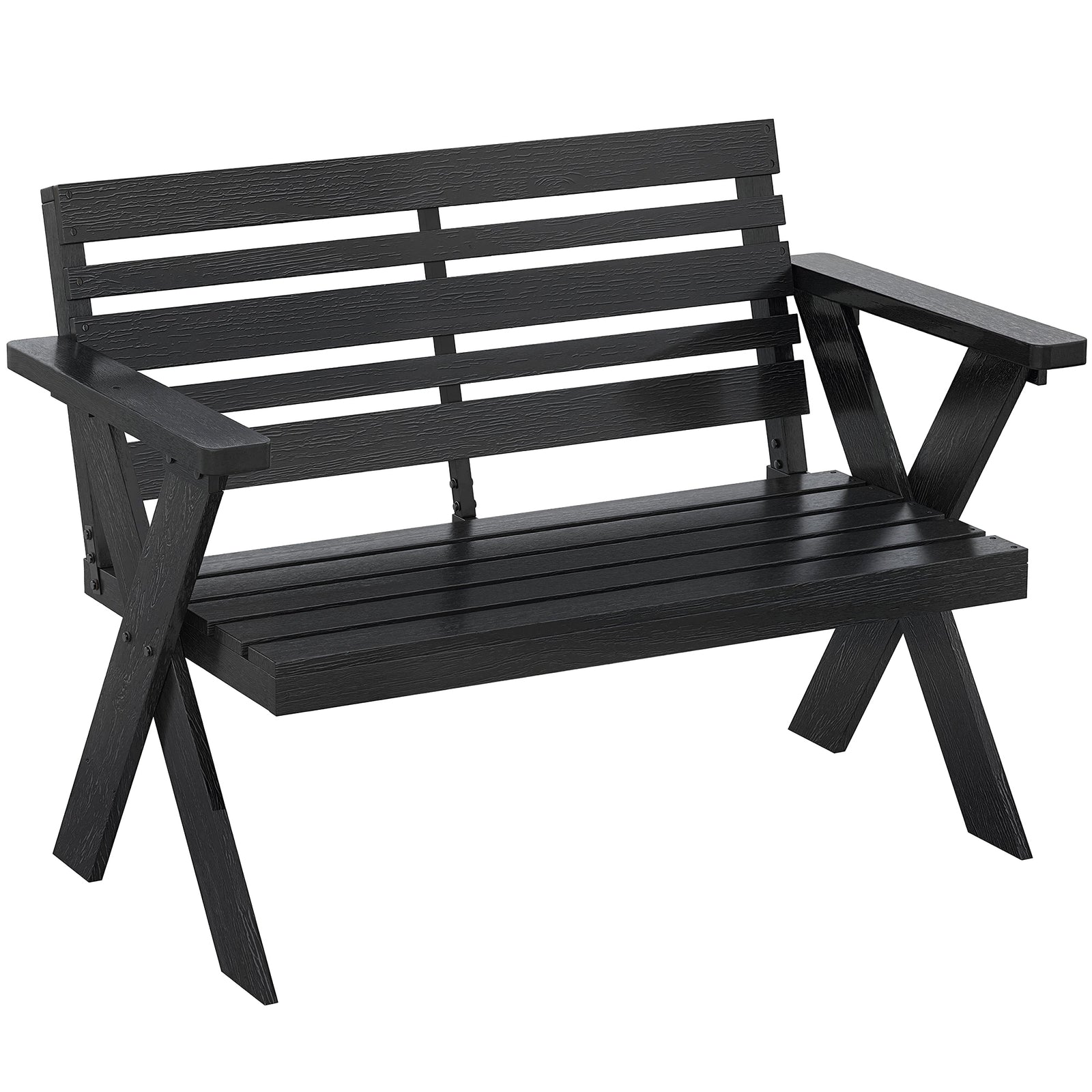 Outsunny 2 Seater Wood Garden Bench, Slatted Patio Bench With Armrest Black