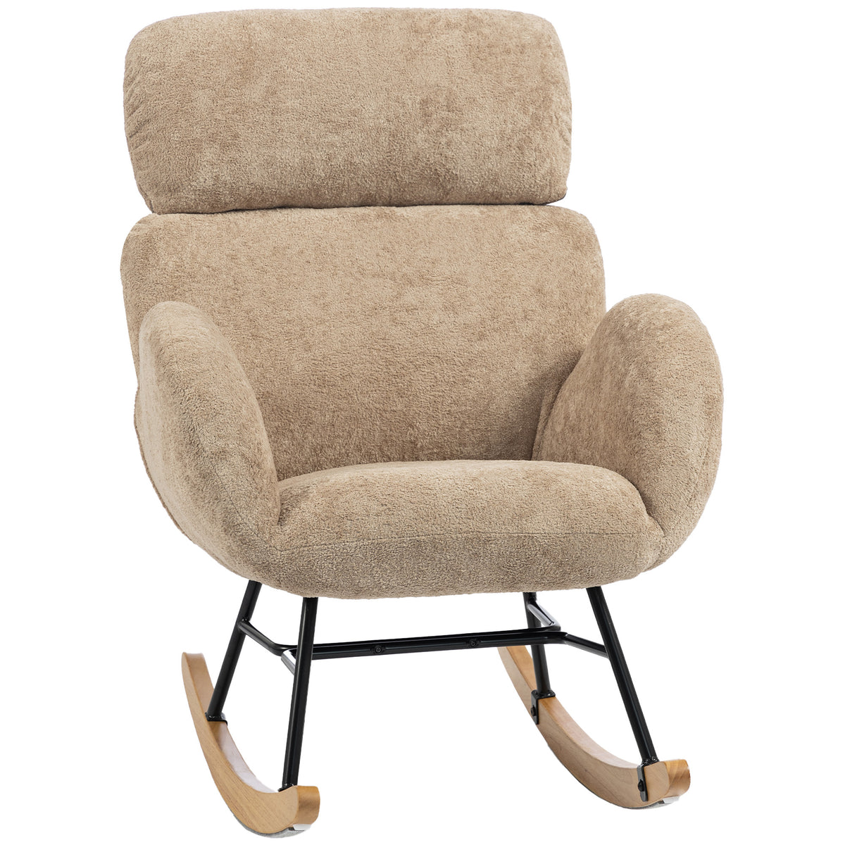 Rocking Chair With Adjustable Headrest Velvet Upholstery | Light Brown