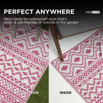 Luxury Outdoor Rug Waterproof Reversible For Garden Patio 100% Recycled, Pink Tia Aztec | 150cm x 240cm | Pink