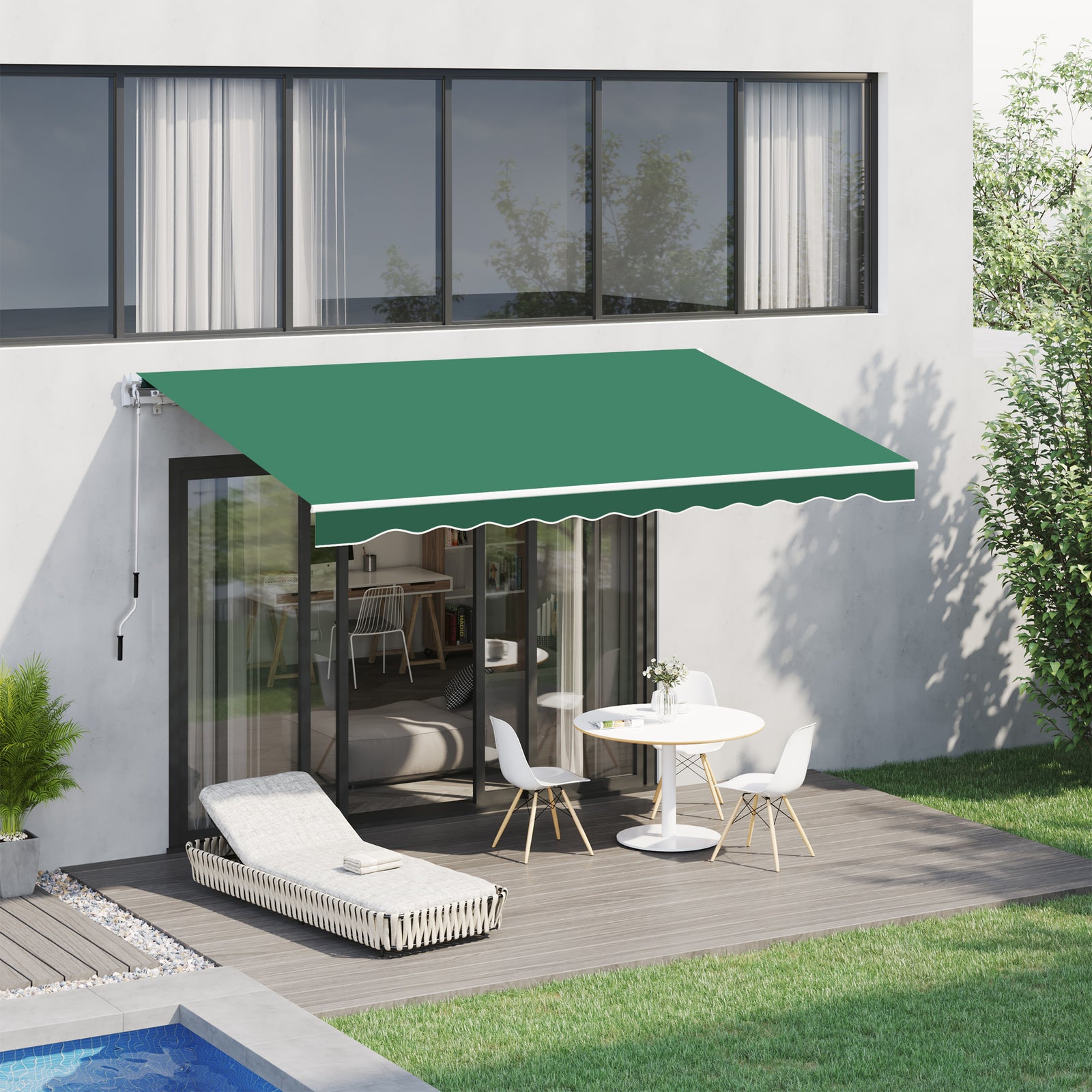 4x3m Manual Patio Awning, Aluminium, Retractable | Green