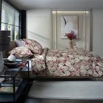Tropical Garden Red 100% Cotton Duvet Cover Set With Piped Edging | King | Red