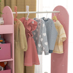 Kids Cloth Rail With Storage Shelf, Boxes, Mirror For Bedroom | Pink