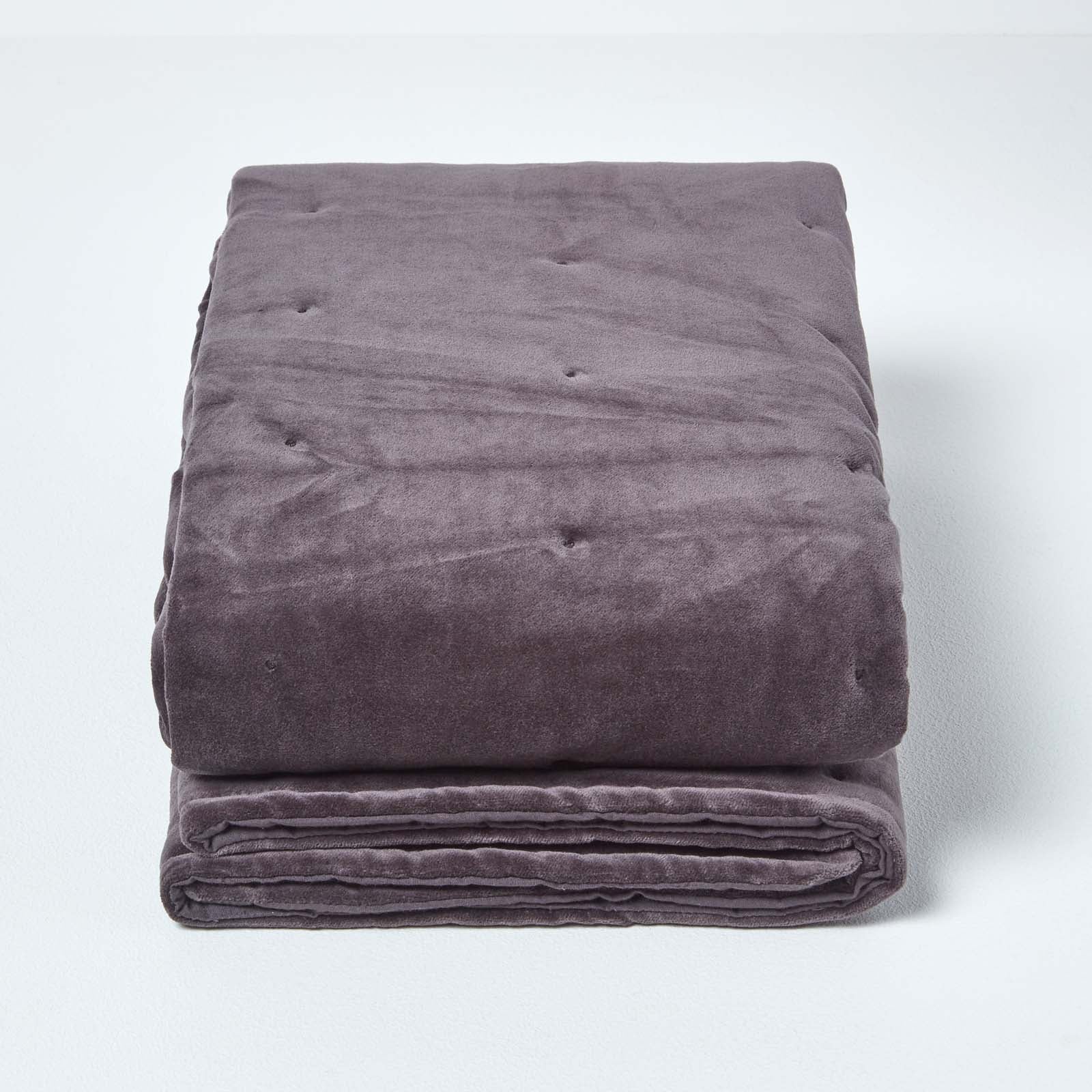 Velvet Cotton Quilted Throw | 150cm x 200cm | Dark Grey