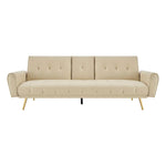 Faux Leather Sofa Bed With Cup Holders - 3 Seater | Cream