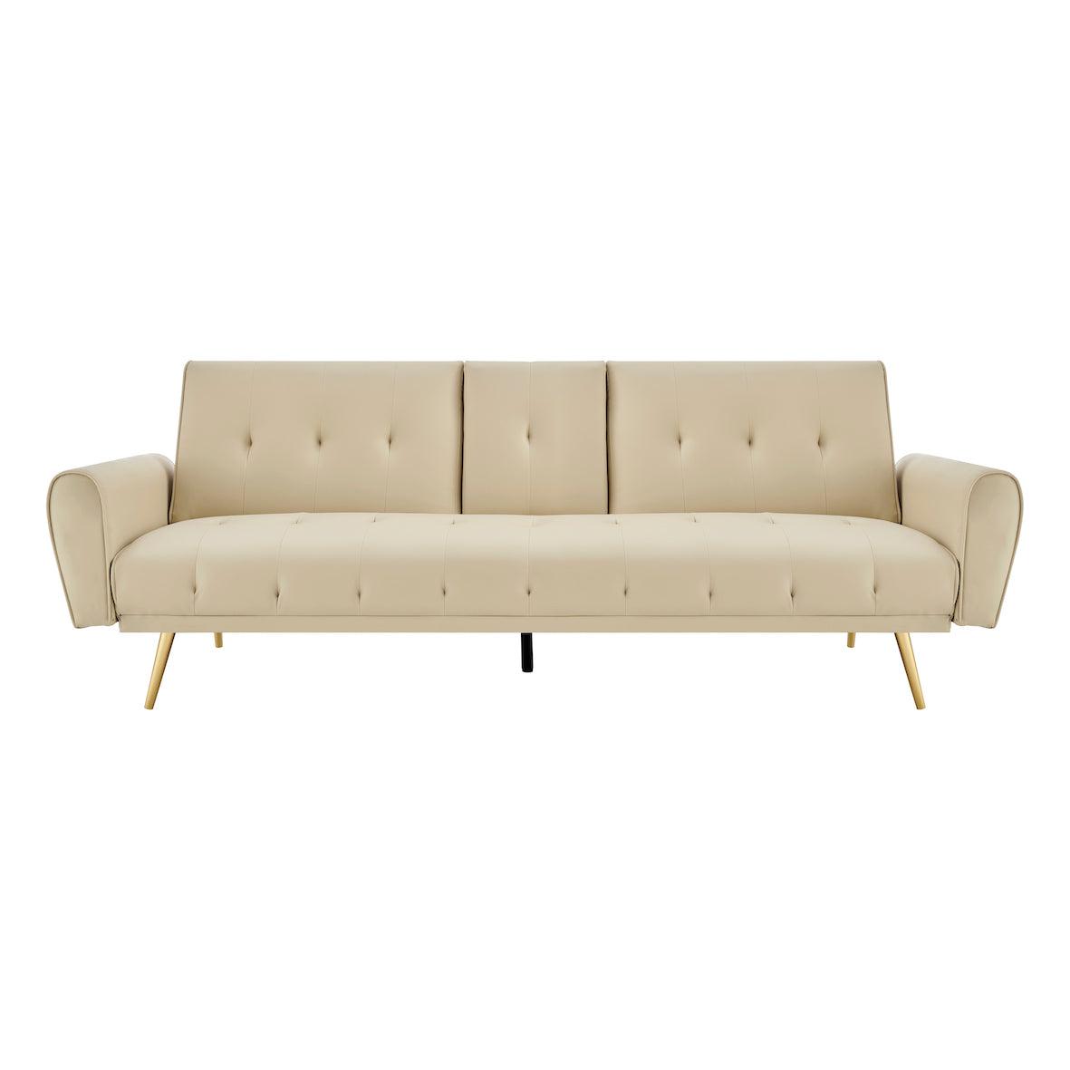 Faux Leather Sofa Bed With Cup Holders - 3 Seater | Cream