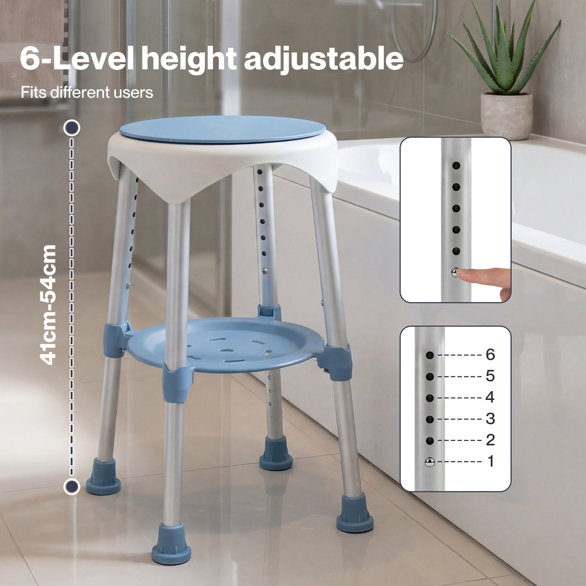 Shower Chair Swivel 6-level Adjustable Height Shower Bath Stool Seat | Blue