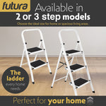 2 Step Ladder, Heavy-duty Steel Folding Home Diy Step Stool With Wide Non-slip Steps & Anti Slip Feet 150kg Capacity | 2 Step | White