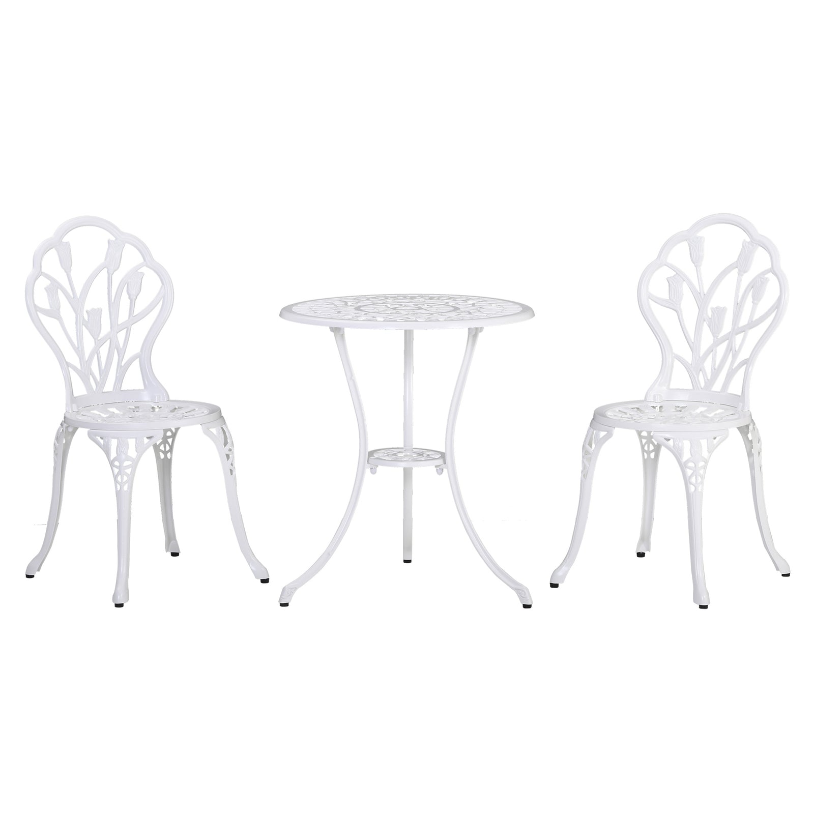 3 Piece Patio Bistro Set, Aluminium Garden Table And Chairs | White