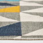 Copenhagen Blue, Yellow And Grey 100% Cotton Geometric Style Scandi Printed Rug | 150cm x 95cm | Grey & White