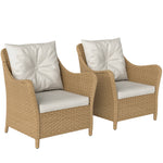 2 Pieces Rattan Garden Chairs, Cushioned Rattan Chairs | Beige