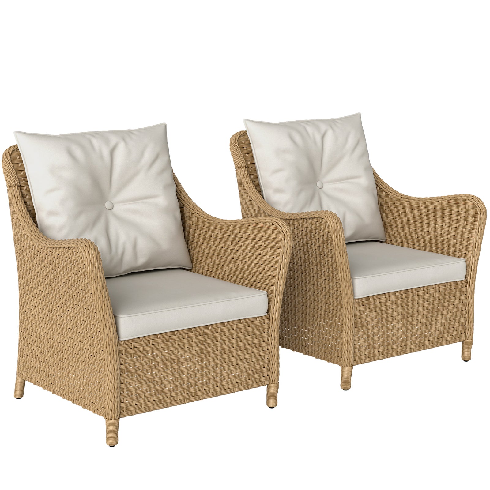 2 Pieces Rattan Garden Chairs, Cushioned Rattan Chairs | Beige