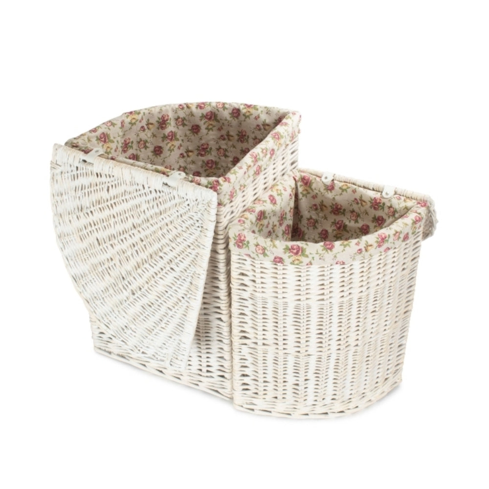Corner White Wash Laundry Hamper With Garden Rose Lining | Set of 2 | Pink