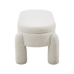 110cmW Oval Upholstered Storage Bench – White Teddy Fleece Flip-Top Ottoman Seat with Wooden Frame, Modern Nordic Style