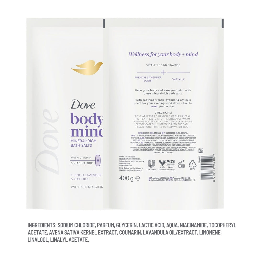 Body + Mind Bath Salts, French Lavender & Oat Milk, 400g | Set-of-6