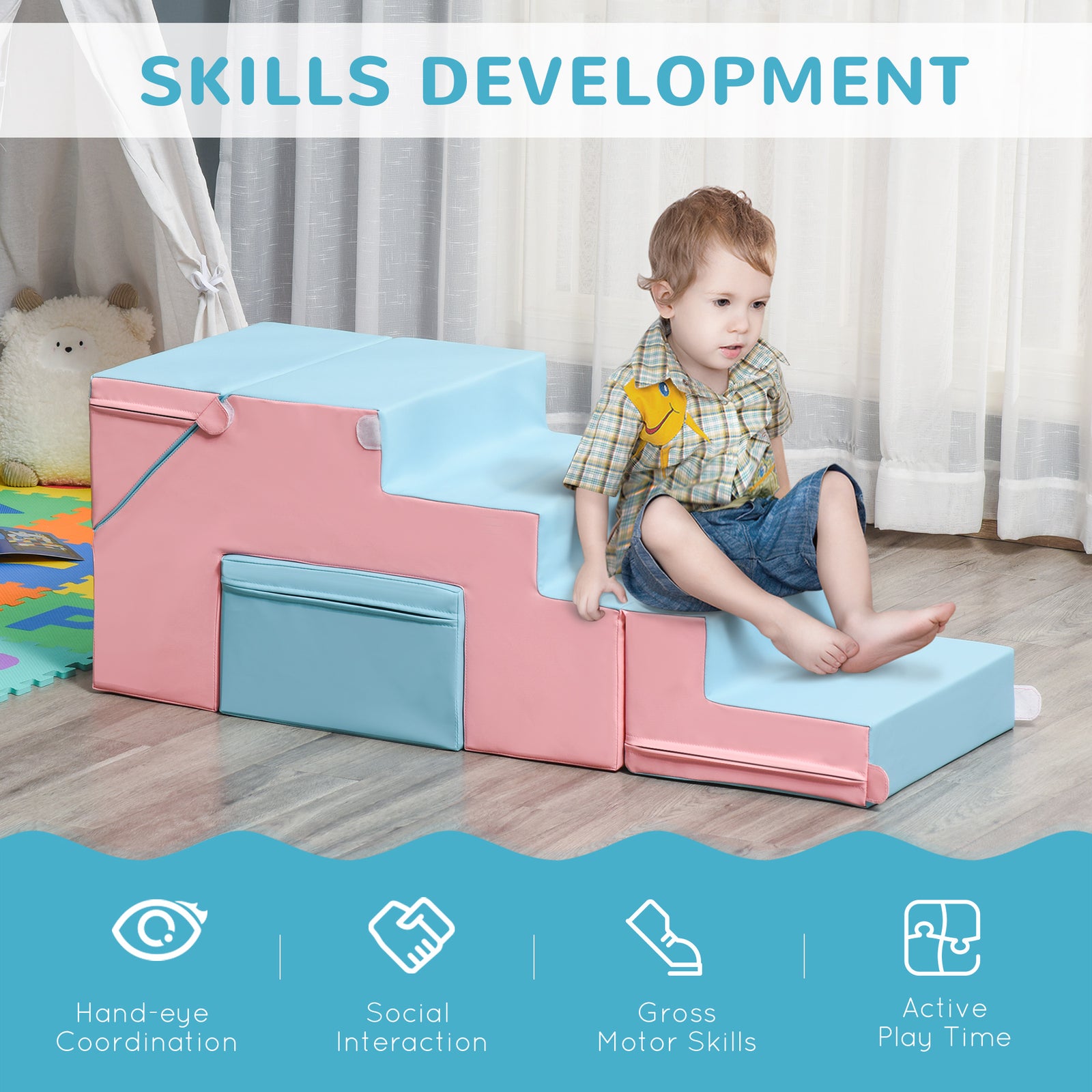 2-piece Soft Play Set, Baby Foam Climber Block For Toddler | Pink
