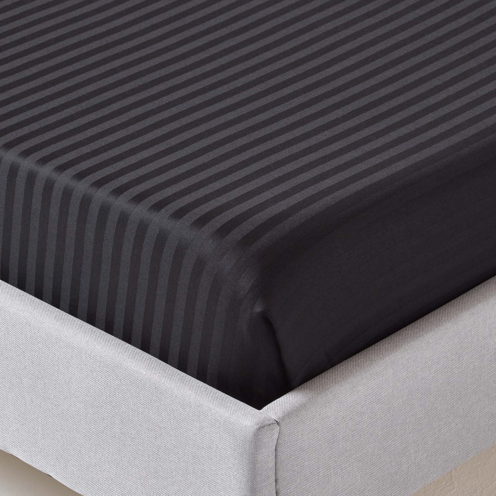 Egyptian Cotton Satin Stripe Flat Sheet 330 Tc | Double | Black