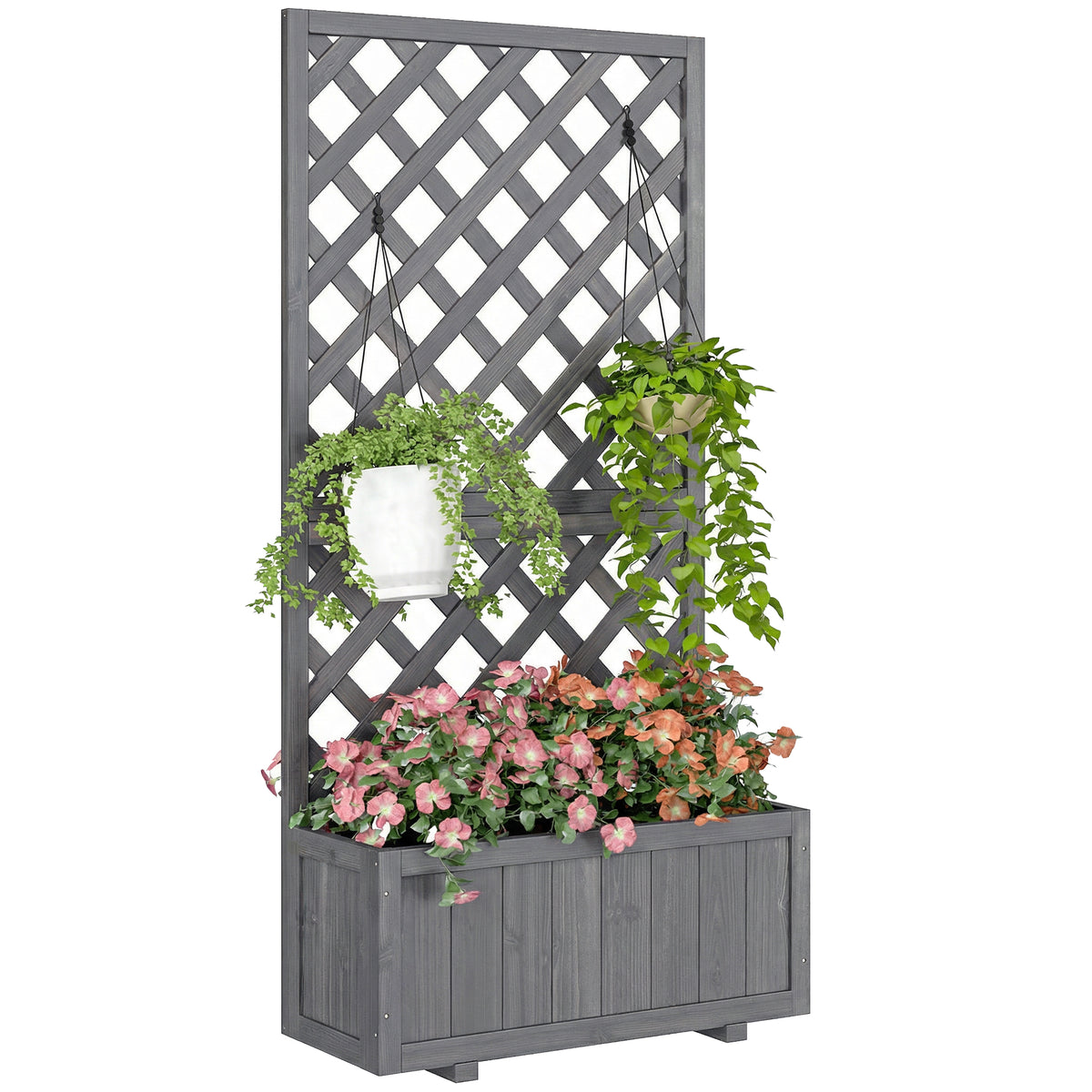 Outsunny Wood Planter With Trellis For Climbing Plants, Grey