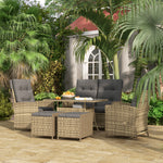 Outsunny 6 Pcs Pe Rattan Set W/ Chaise Lounge Chair