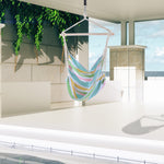 Portable Hanging Chair With Cotton Rope Wooden Support Bar | Green