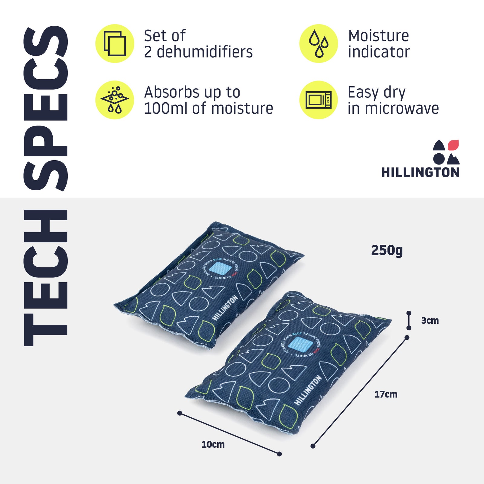 Reusable 250g Car Dehumidifier Bags 2 Pack with Silica Gel Packs