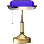 Banker's Table Lamp W/ Antique Bronze Tone Base | One Size | Blue
