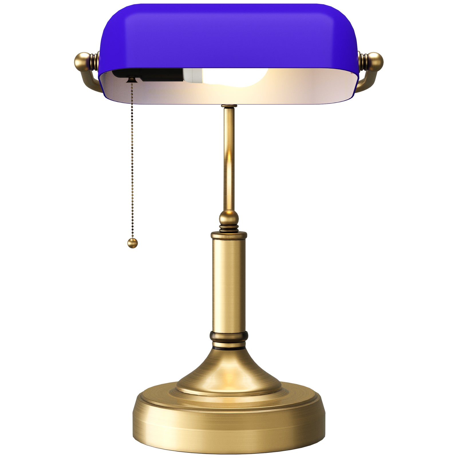 Banker's Table Lamp W/ Antique Bronze Tone Base | One Size | Blue