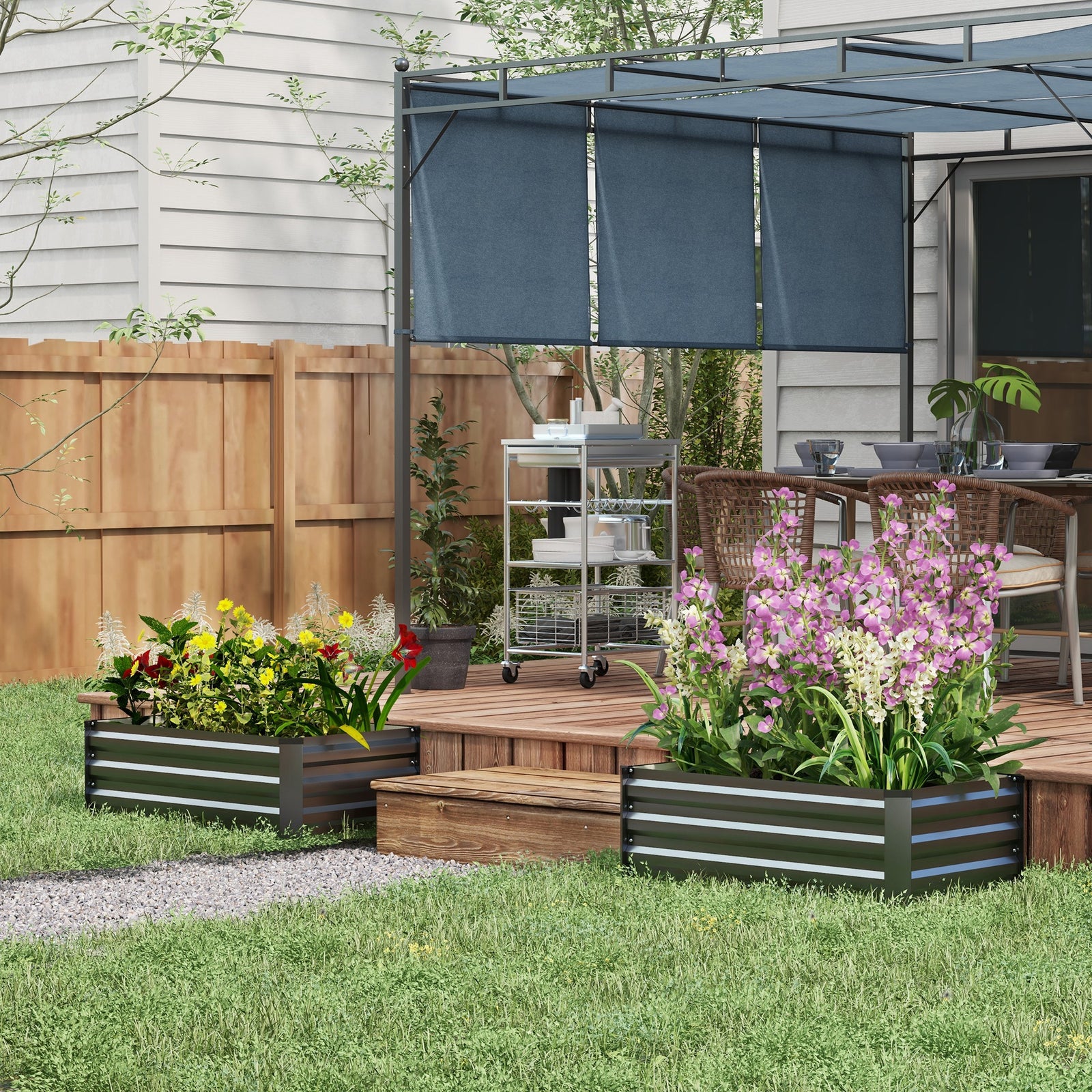 Set Of 2 Galvanized Raised Garden Bed Grey