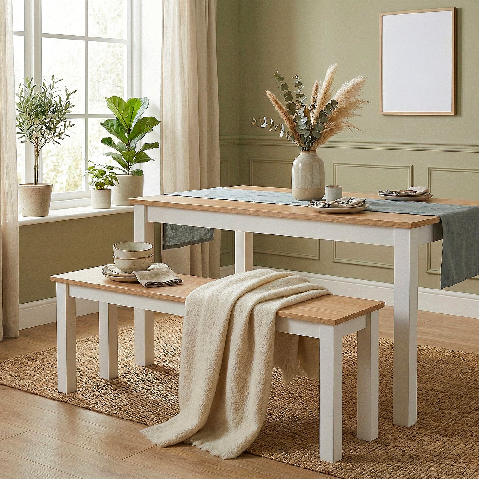 Versatile Wooden Bench | One Size | Natural & White