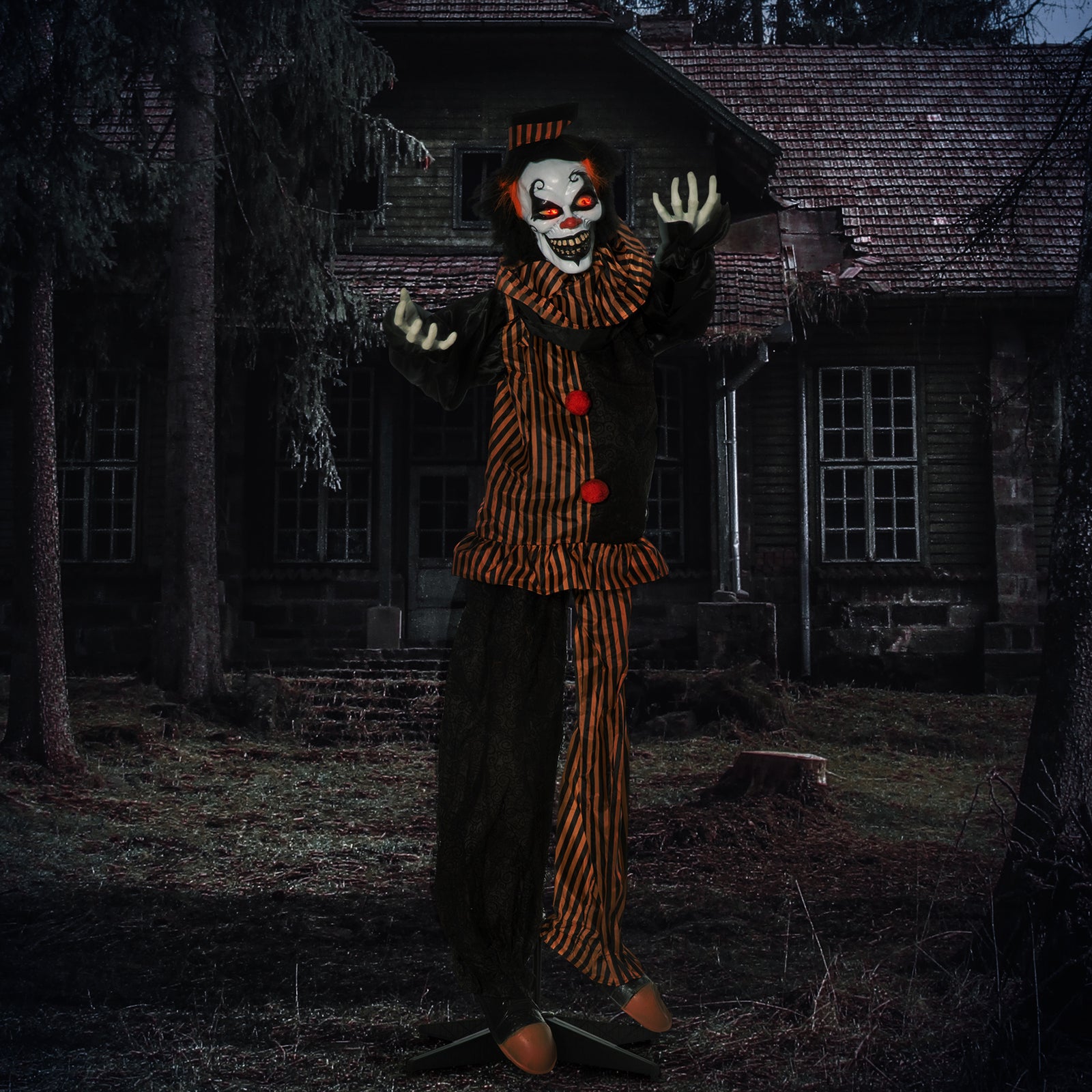 67" Animated Prop Circus Clown, Indoor Outdoor Halloween Decorations
