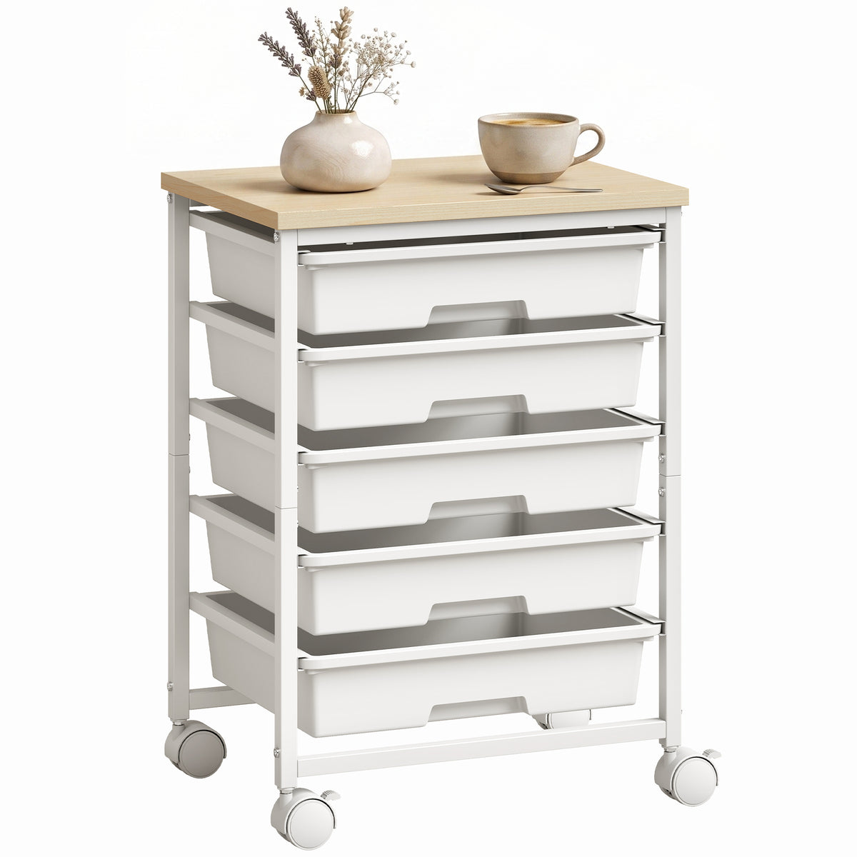 HOMCOM 6-tier Storage Trolley On Wheels With 5 Pull-out Drawers