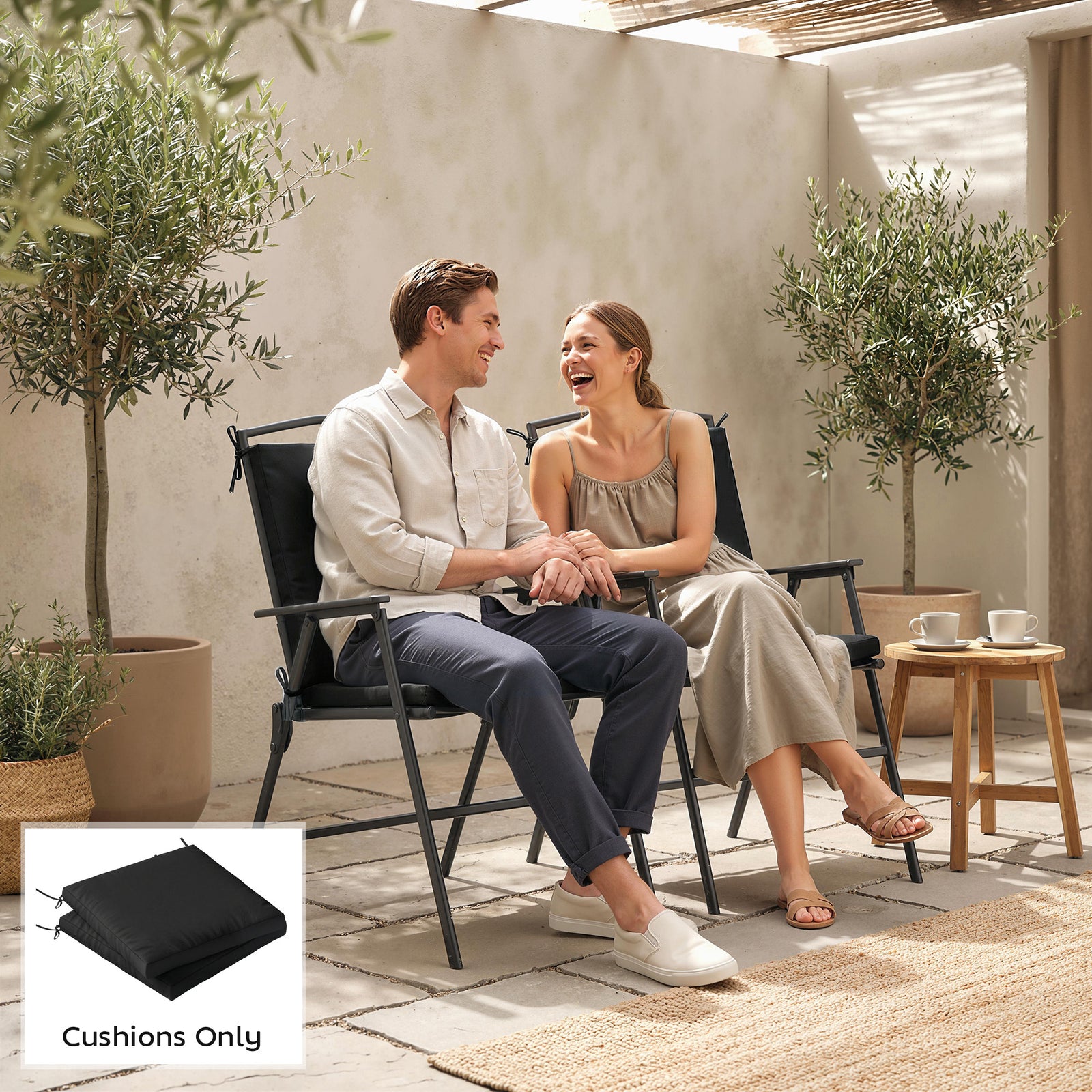 2pcs Garden Chair Cushions, Waterproof Seat Pads | Black