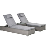 3pc Rattan Sun Lounger Set W/ Side Table - Grey