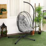 Pe Rattan Patio Hanging Egg Chair With Metal Stand, Headrest