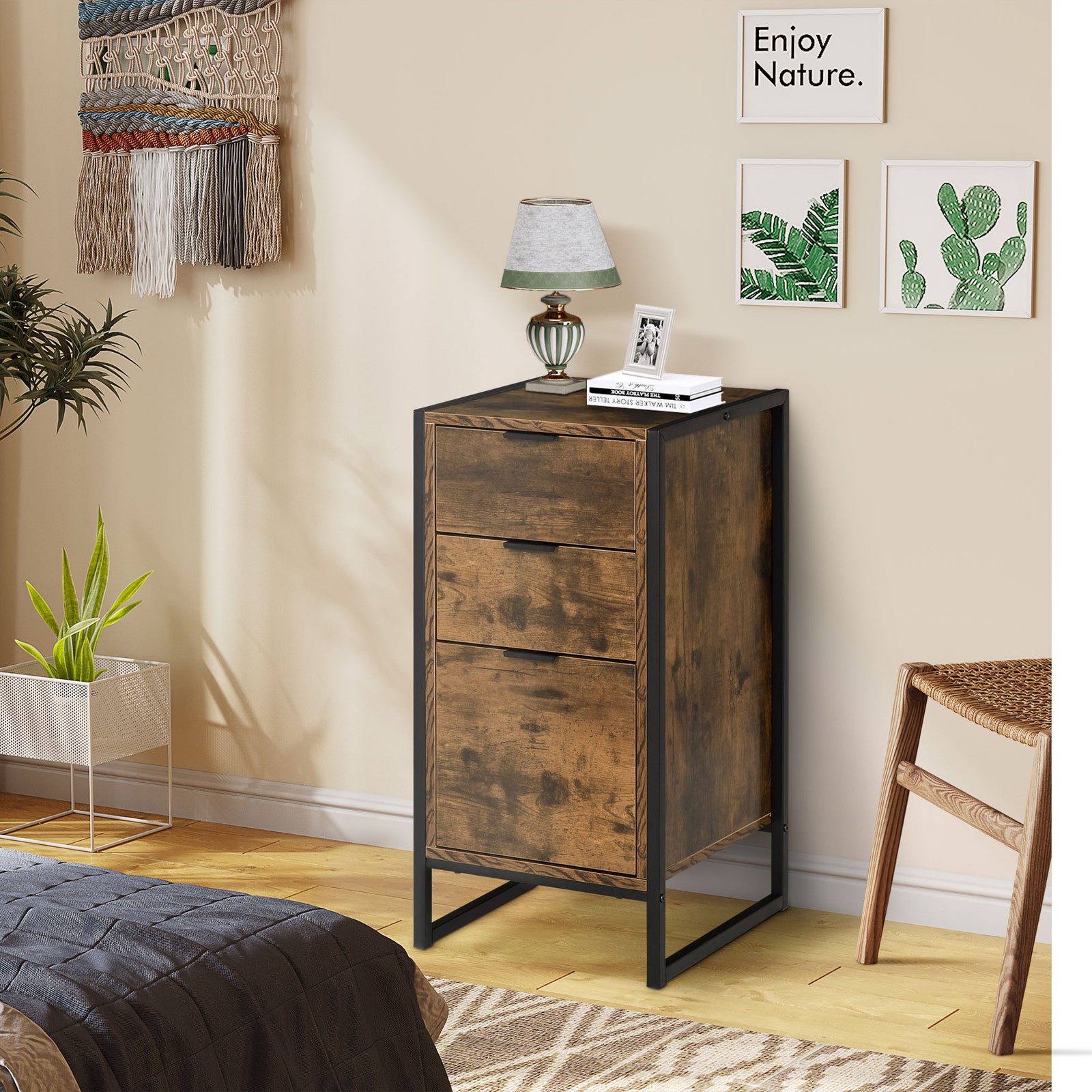 Industrial 3-drawer Cabinet Sideboard Storage Organizer
