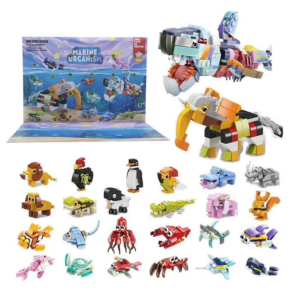 Advent Calendar Building Block Blind Box – Ocean Animals Series | Holiday Countdown Toy Set