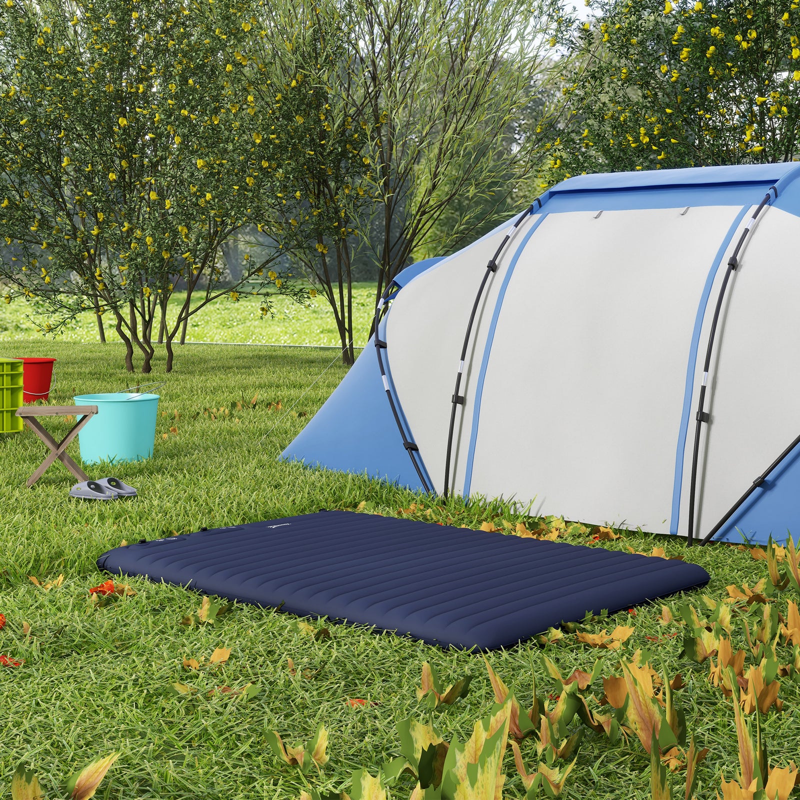 Double Air Bed With Foot Pump Inflatable Mattress | Blue