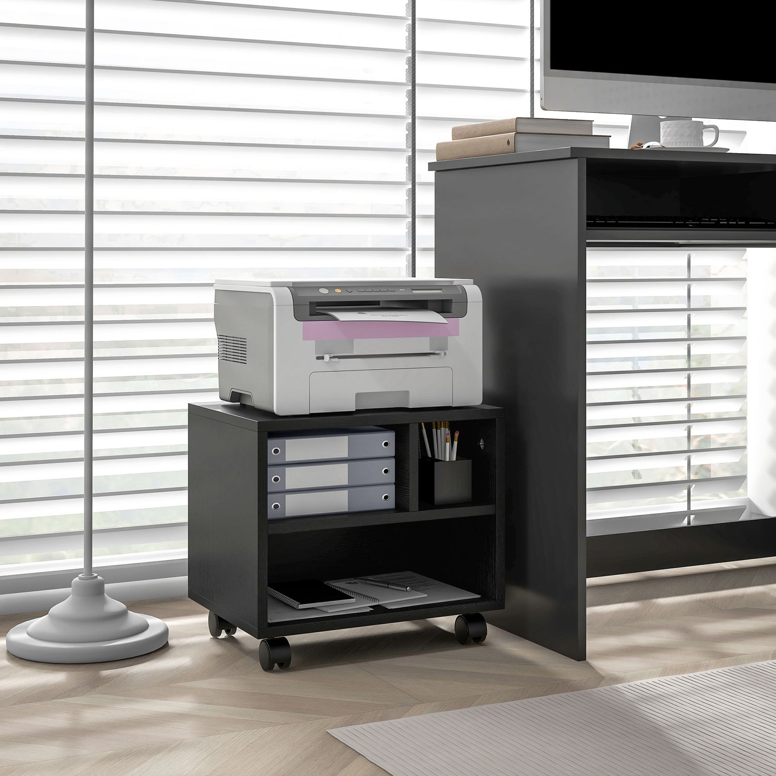 Printer Stand With Storage Printer Cart On Wheels Office | One Size | Black