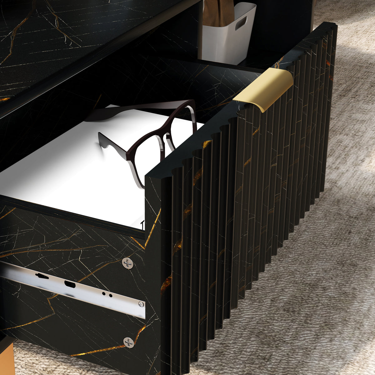 Coffee Table, Living Room Table With Drawer And Open Shelves | Black