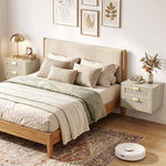 HOMCOM Modern Floating Nightstands Set Of 2,  2 Drawers Bedside Tables, Oak