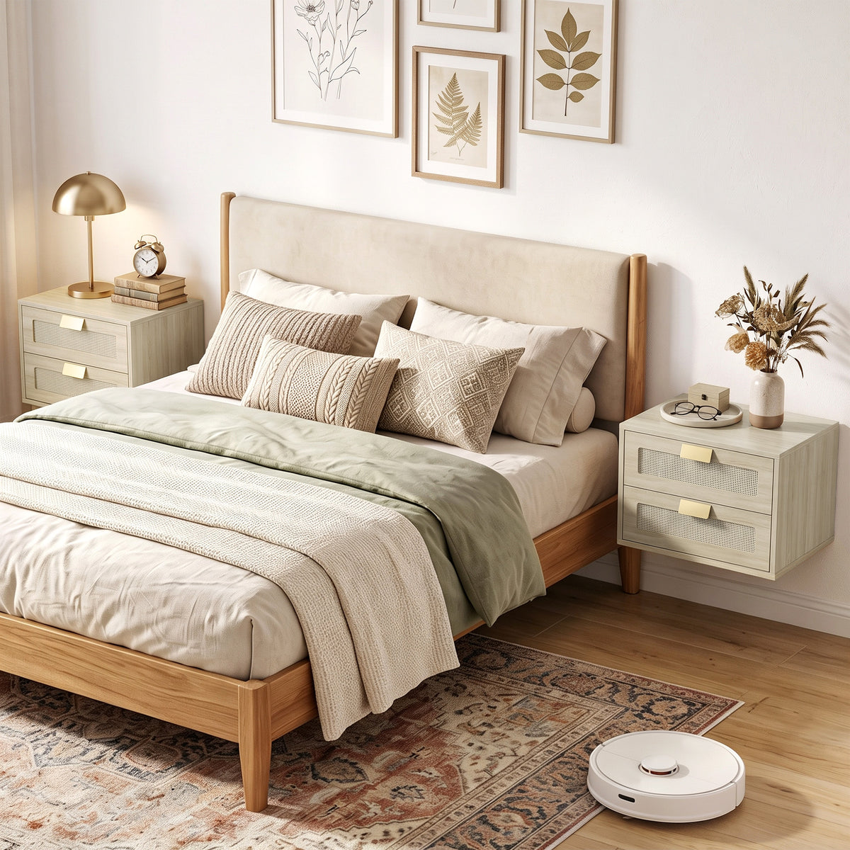 HOMCOM Modern Floating Nightstands Set Of 2,  2 Drawers Bedside Tables, Oak