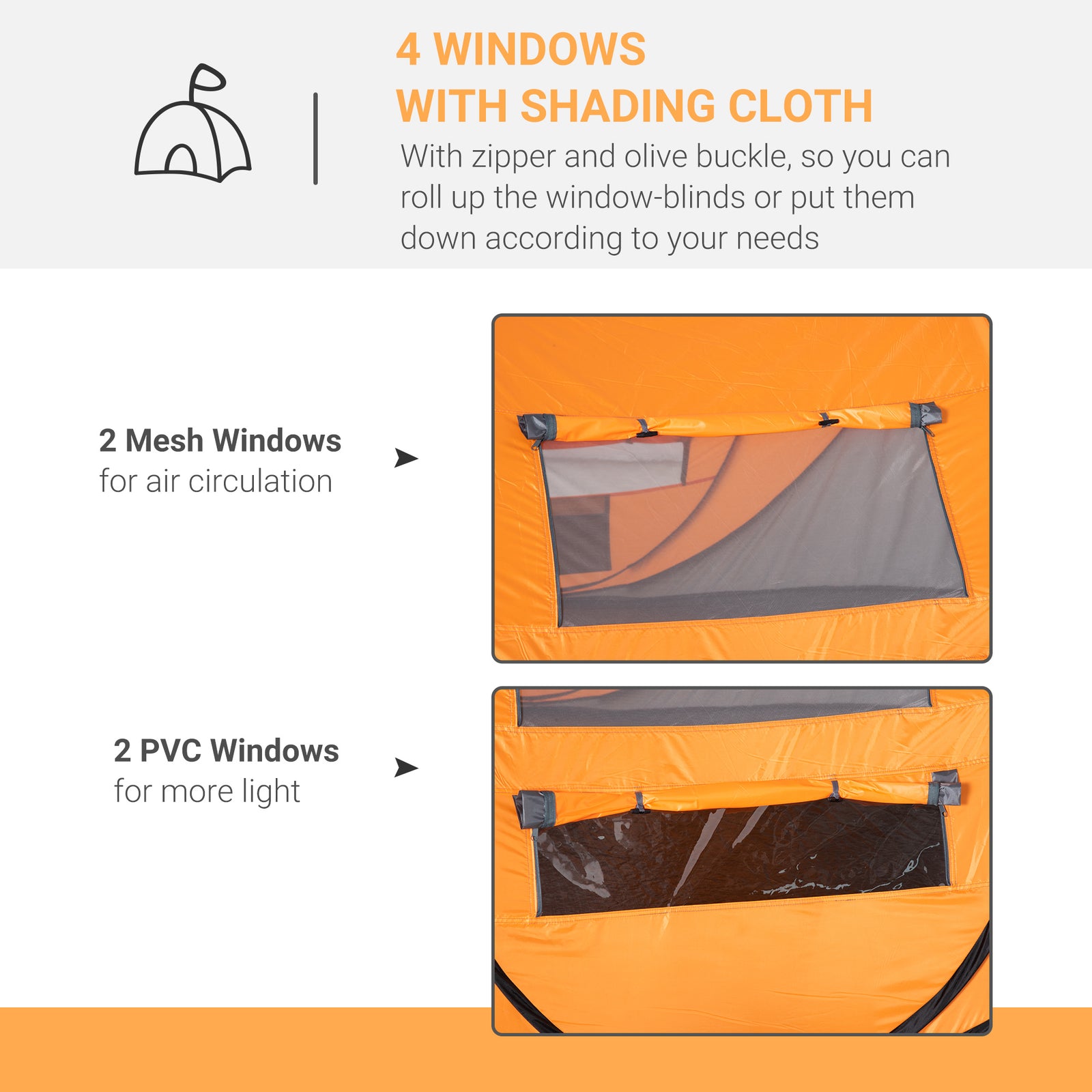 4-5 Person Camping Tent Dome Pop-up Tent  With Windows | Orange