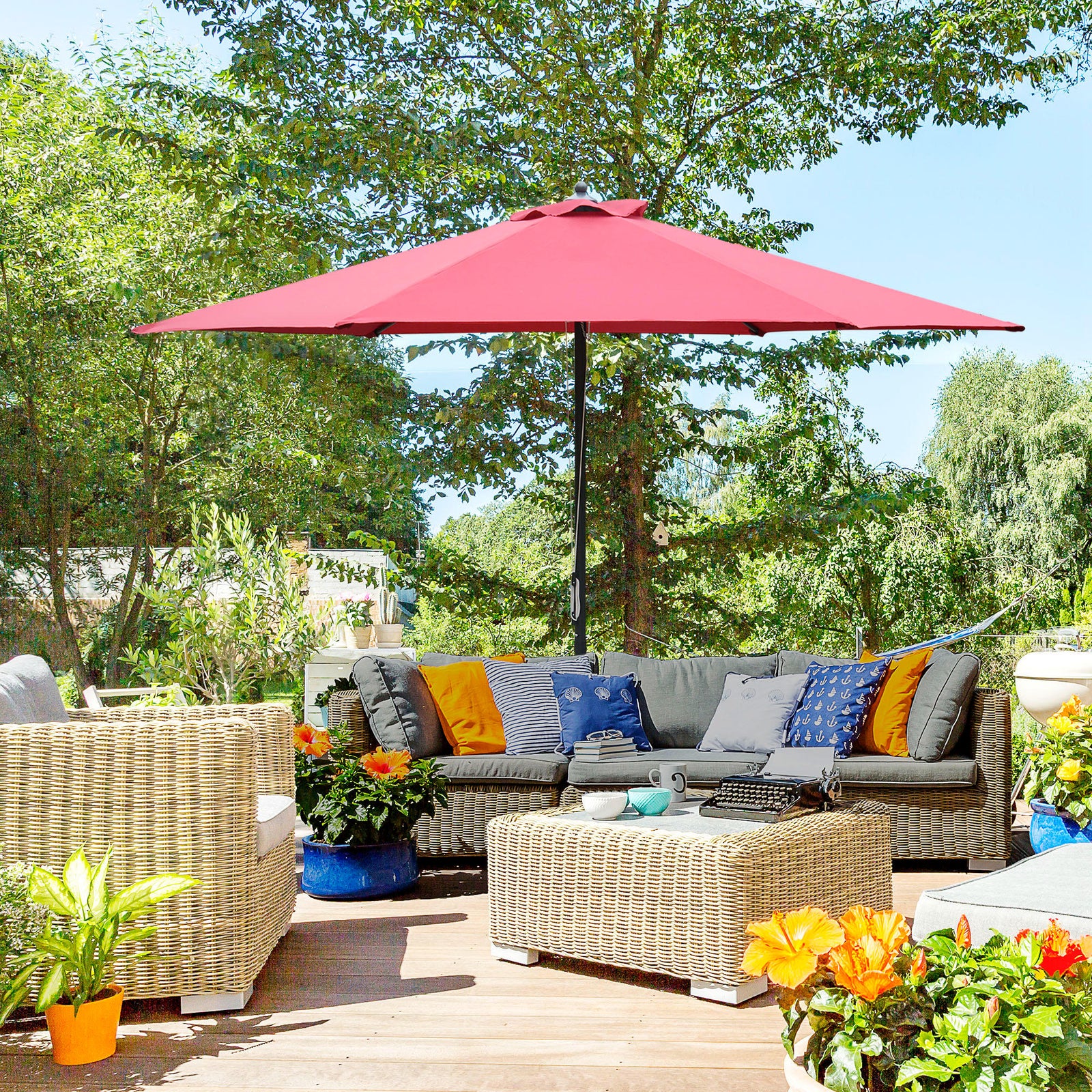 2.8m Patio Umbrella Parasol Outdoor Table Umbrella | Red
