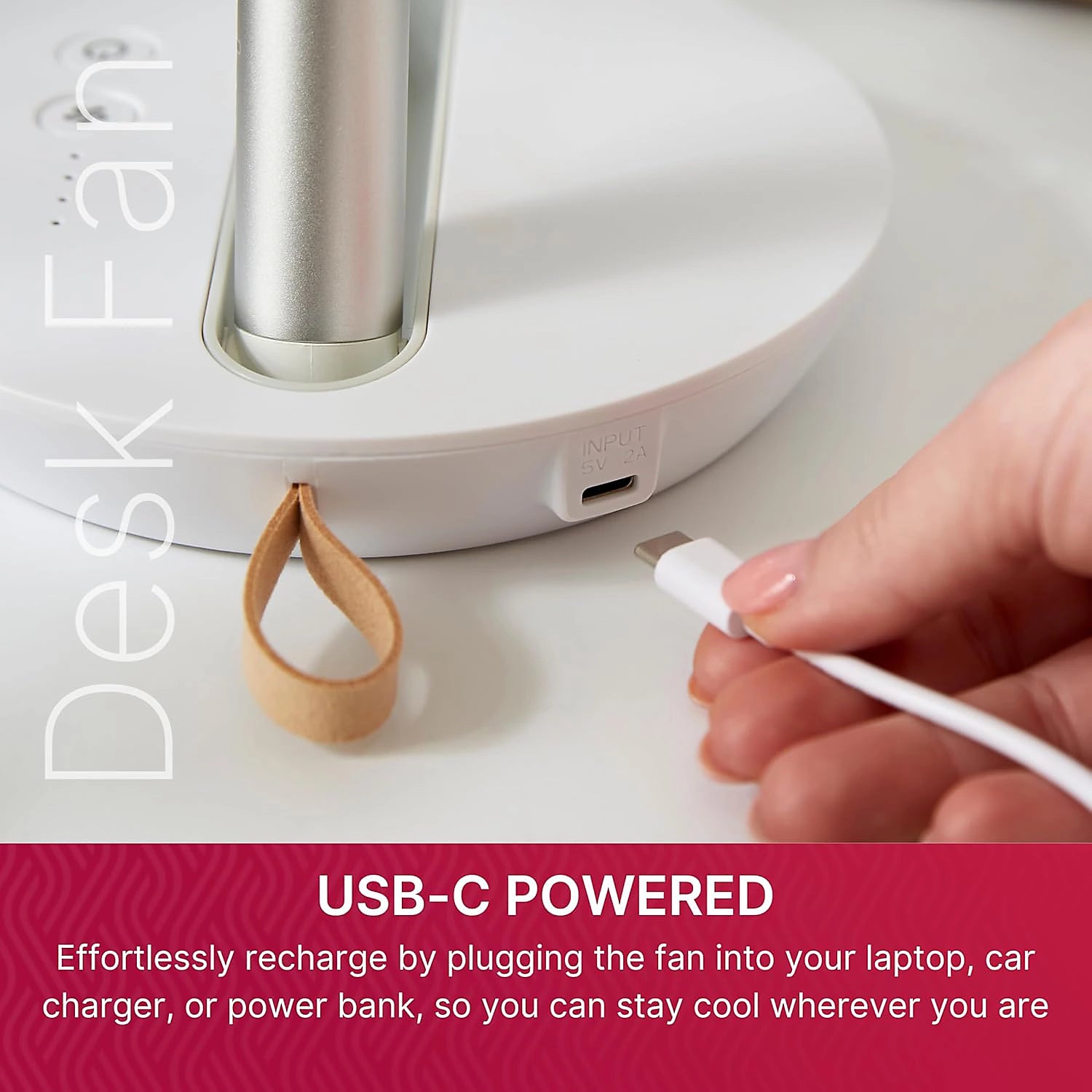 Rechargeable Desk Fan, Cordless Portable Quiet Fan, USB-C
