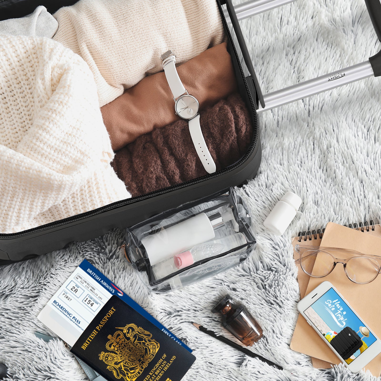 45x36x20cm Lightweight Underseat Cabin Carry On Suitcase - 100+ Airline Approved - Hard Shell Luggage - 4 Wheels | 45 x 36 x 20cm | Black & Silver