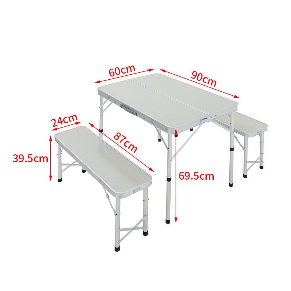 3 Pcs Picnic Table Set Aluminium Portable Folding Camping Table And Benches Set | Set of 3 | Silver