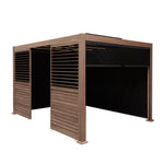 Wood Effect Aluminium Pergola With Blinds, 2 X Side Panels & Led Lights | 4m x 3m | Brown
