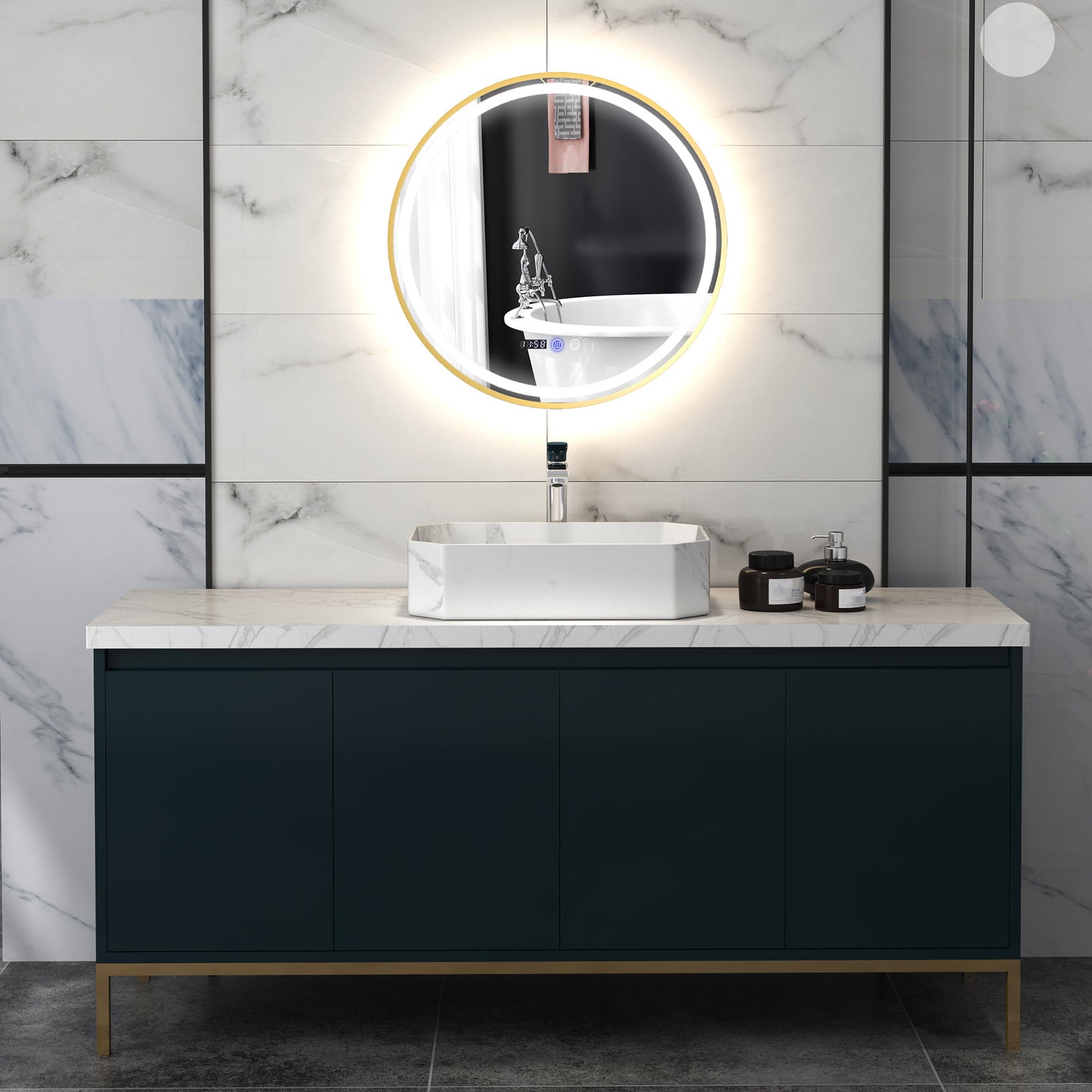 Illuminated Bathroom Led Mirror 60/80cm Round Wall Mounted | Small | Gold
