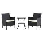 3-piece Pe Rattan Garden Furniture Set, Outdoor Patio Table And Chairs Set | Black