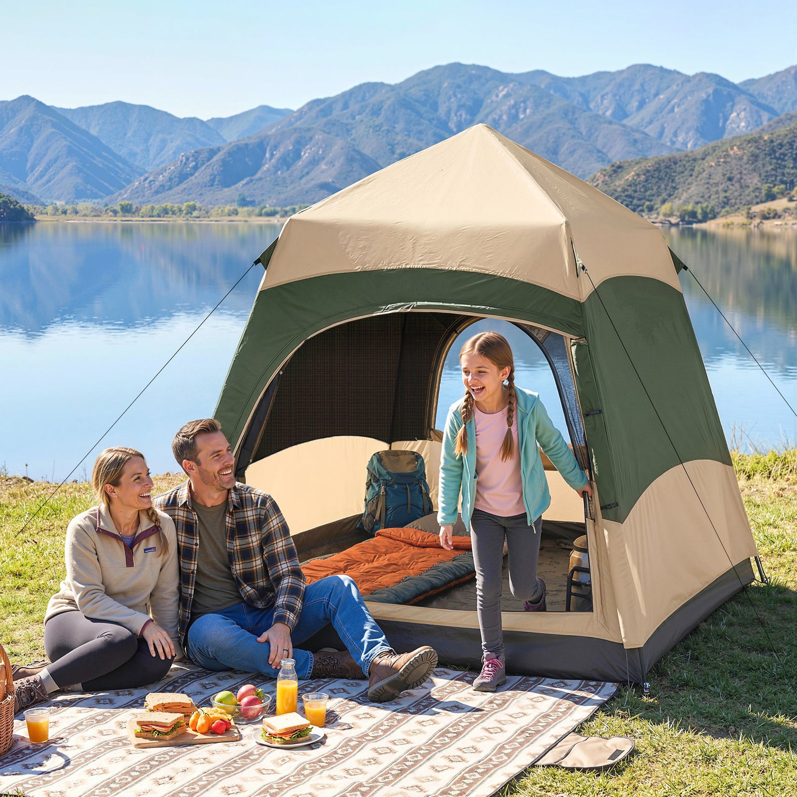 Double Layer Pop Up Tent With Rainfly, Portable Camping Shelter | Khaki